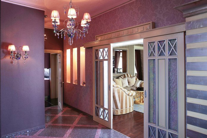 hallway with lilac wall