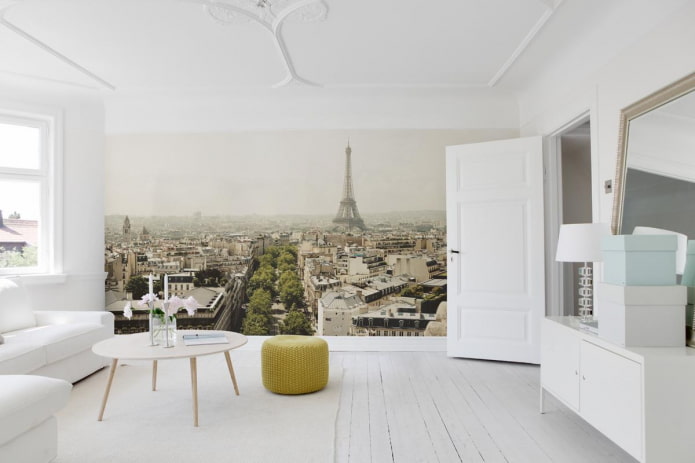papel pintado con la imagen de París en el interior del salón