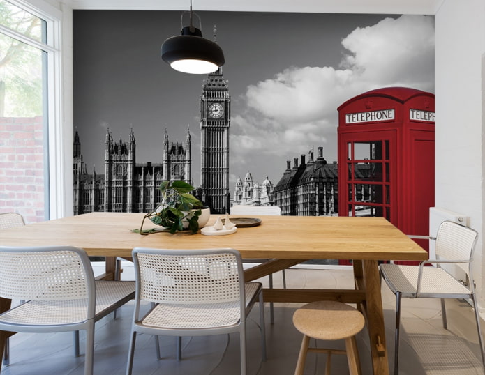 papel tapiz con la imagen de Londres en el comedor
