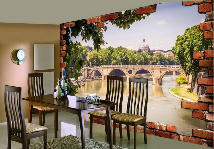 Papel pintado con efecto 3D en el interior