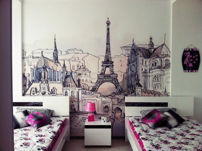 papel pintado con la imagen de París en el interior del salón