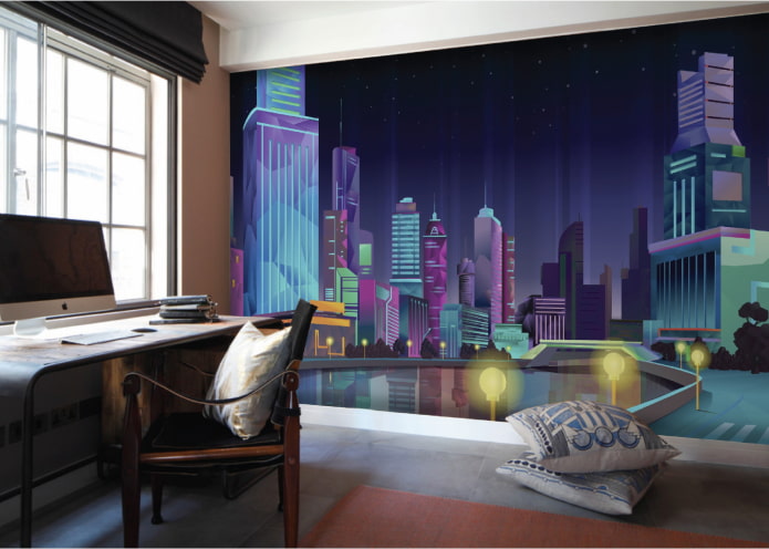 papel pintado con una ciudad pintada en el interior