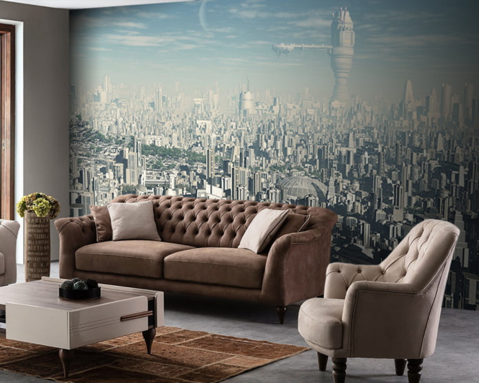 Fondo de pantalla con la imagen de una ciudad futurista en el interior