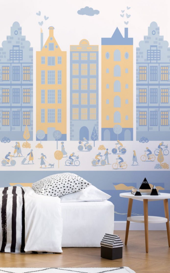 papel pintado con una ciudad pintada en el interior
