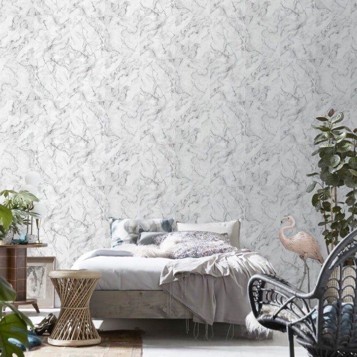 papel pintado de piedra en el interior del dormitorio
