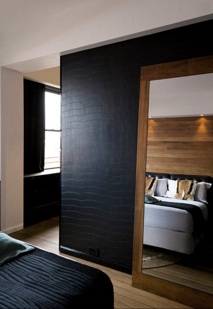papel pintado de cuero en el interior del dormitorio