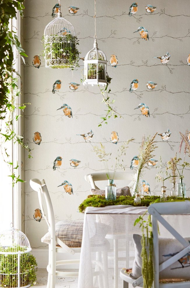 pájaros en papel pintado