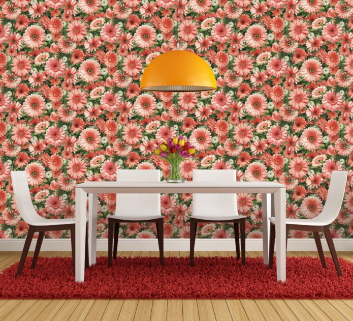 papel pintado con gerberas en el interior 