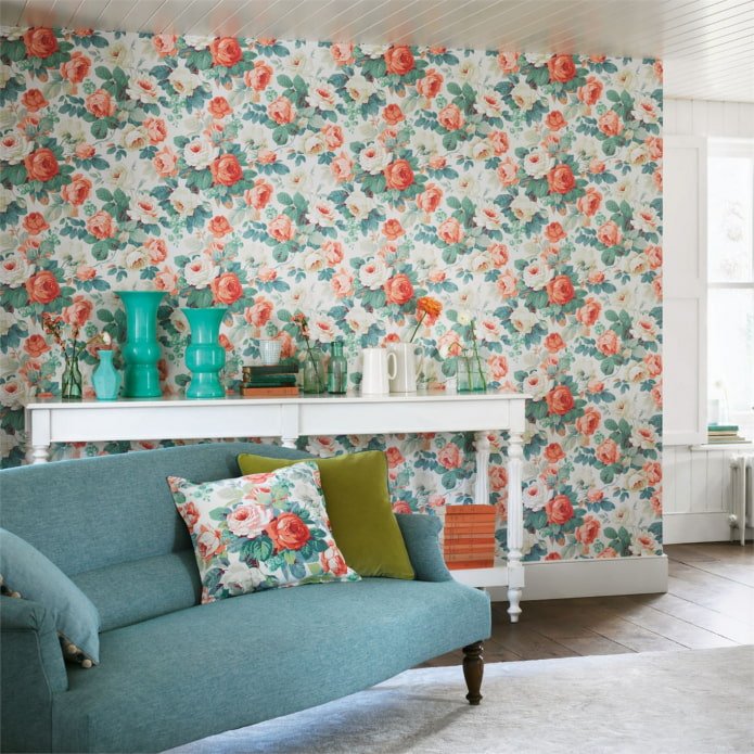 papel pintado con estampado floral para el salón