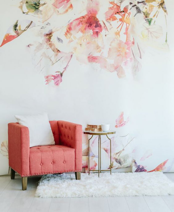 papel pintado con diseño floral de acuarela
