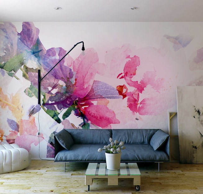 papel pintado con diseño floral de acuarela