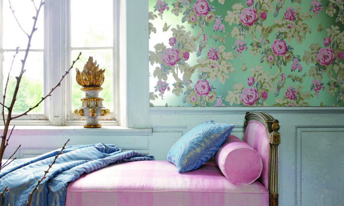 papel pintado de flores con efecto de serigrafía