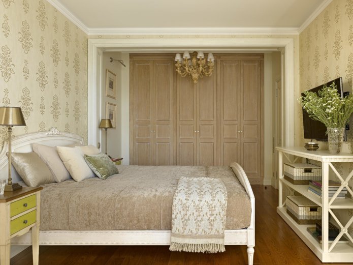 interior de un dormitorio marrón verdoso