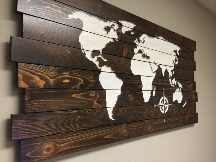 Mapamundi de pared de madera quemada