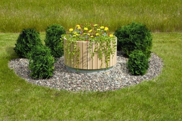 macizo de flores con madera Borde de fosa séptica