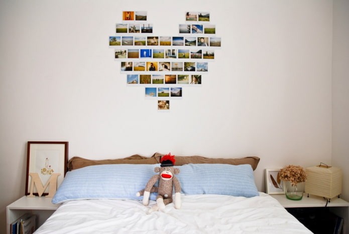 Fotos en forma de corazón en la pared del interior