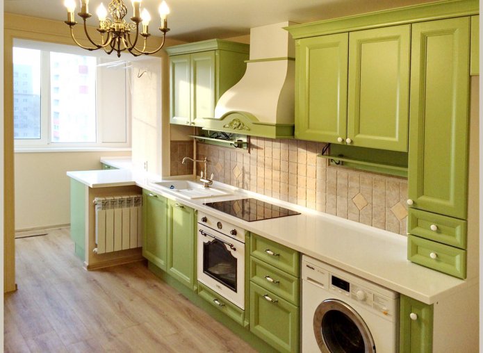 cocina verde oliva con campana extractora