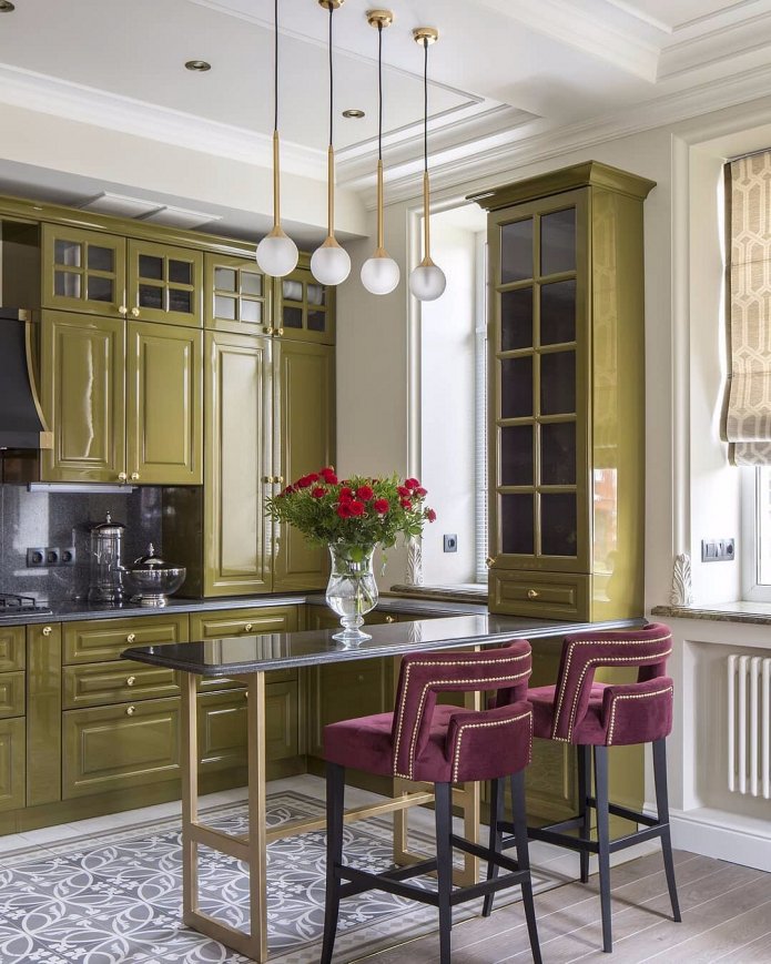 conjunto de cocina oliva brillante