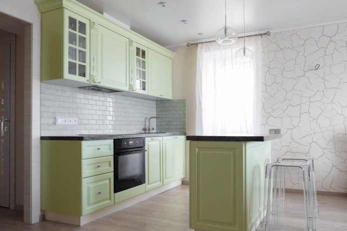 tul para una cocina verde oliva