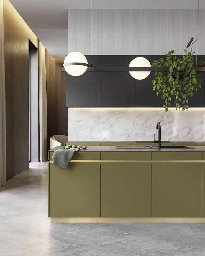 Cocina oliva de estilo moderno