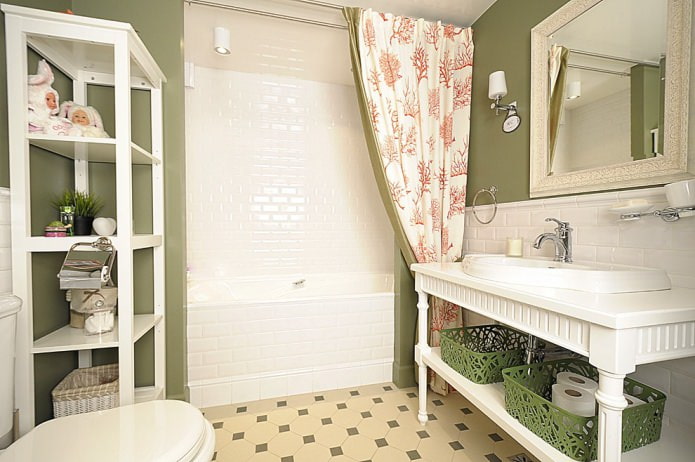 baño blanco y oliva