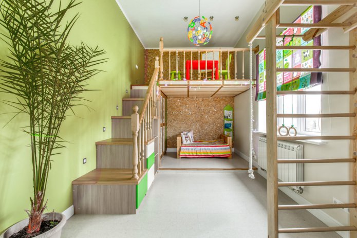 habitación infantil en color marrón oliva