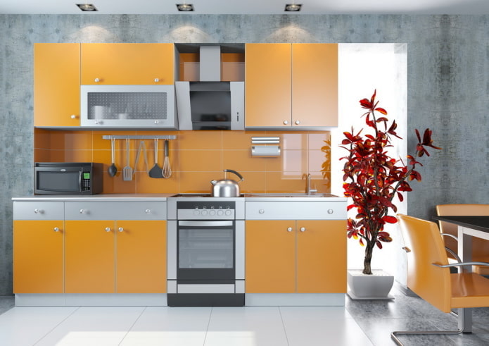 interior de cocina en tonos gris anaranjado