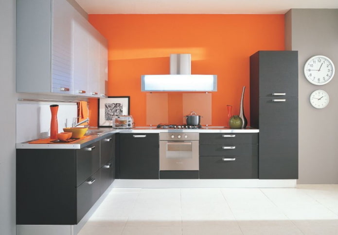interior de cocina en tonos gris anaranjado