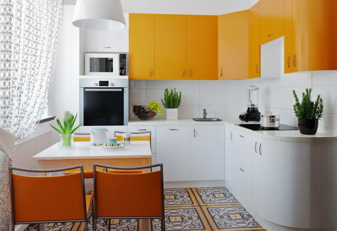Interior de cocina en tonos naranja y blanco
