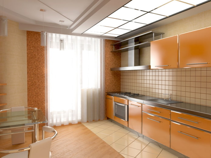 Interior de cocina en tonos beige y naranja