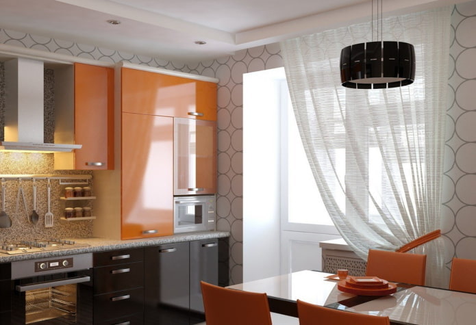 Papel pintado en tonos naranjas para el interior de la cocina