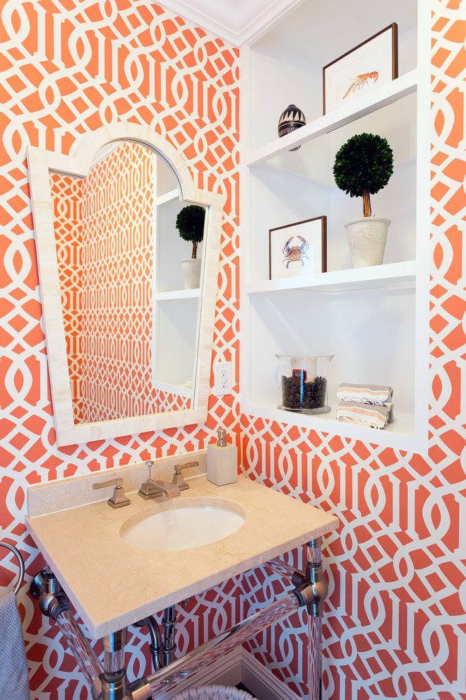 Papel pintado blanco y naranja