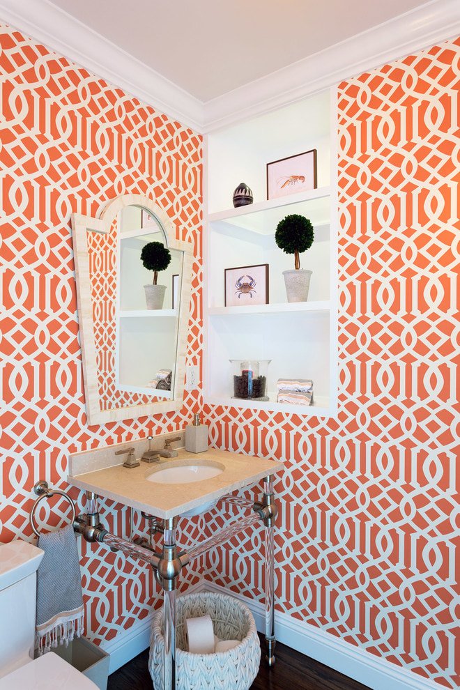 Papel pintado blanco y naranja
