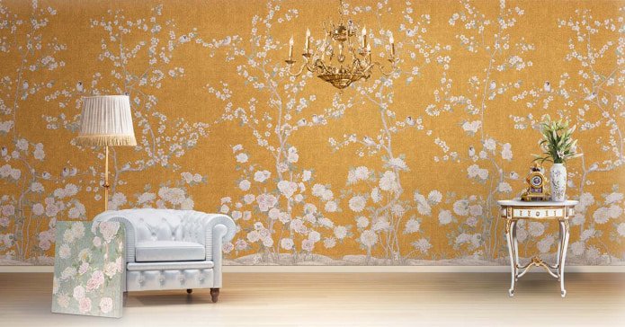 papel pintado de vinilo con imagen de rosas de té