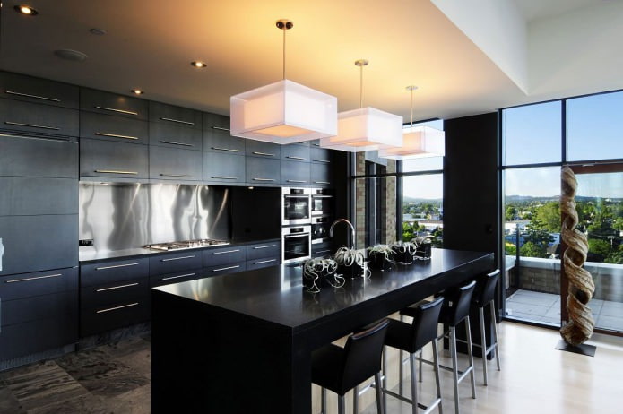Diseño de cocina moderna con conjunto negro