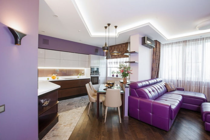 Organización de la luz en el interior de la cocina-salón