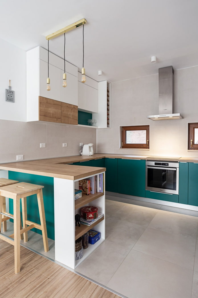 cocina colorida en forma de p