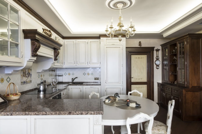 Juego de cocina en forma de U con mesa