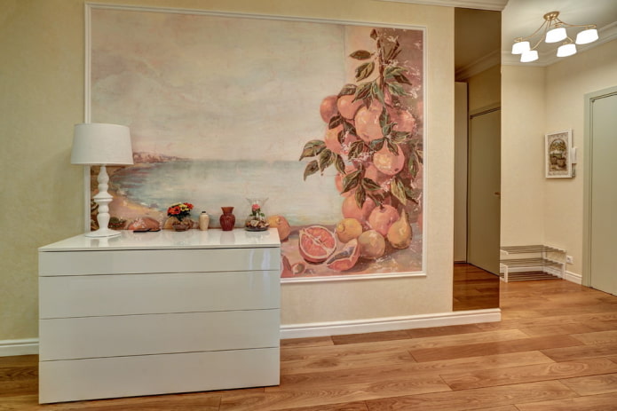 Panel de pared con imagen de frutas en el interior