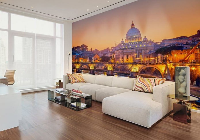 Panel de pared con la imagen de la ciudad en el interior