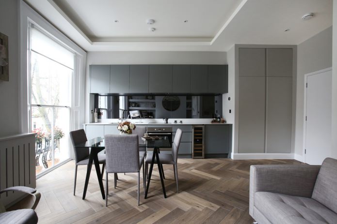 parquet en espiga en la cocina