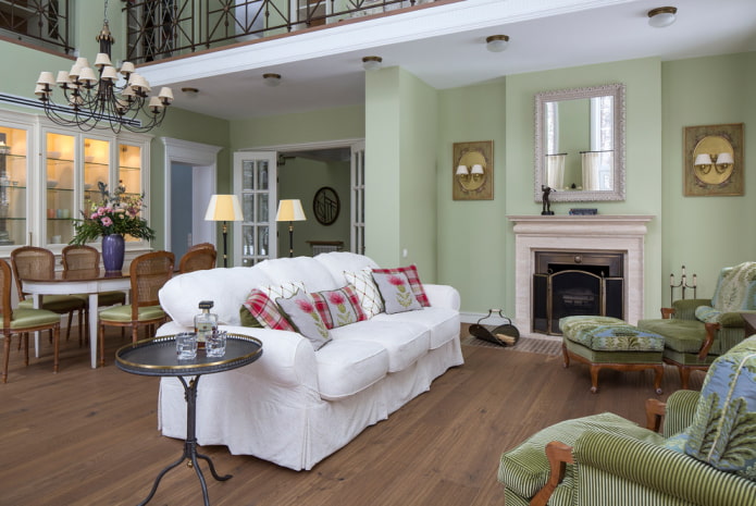 pastel green walles in a country house