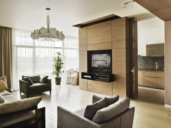 Separador con TV en el interior de la cocina-salón