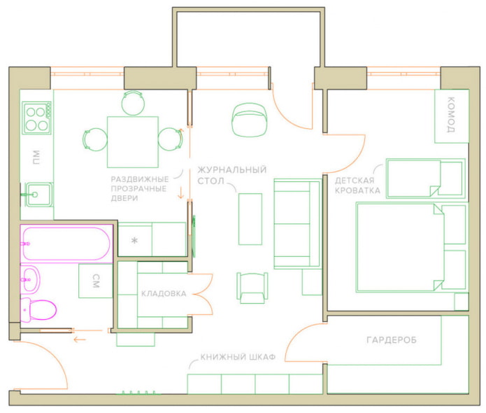 Remodelación de un apartamento de dos habitaciones en un edificio de Jruschov