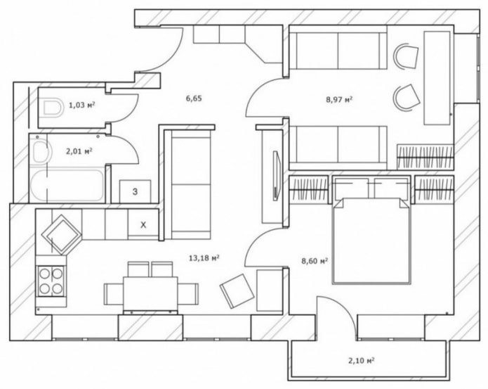 reurbanización de un apartamento Khrushchevka de dos habitaciones