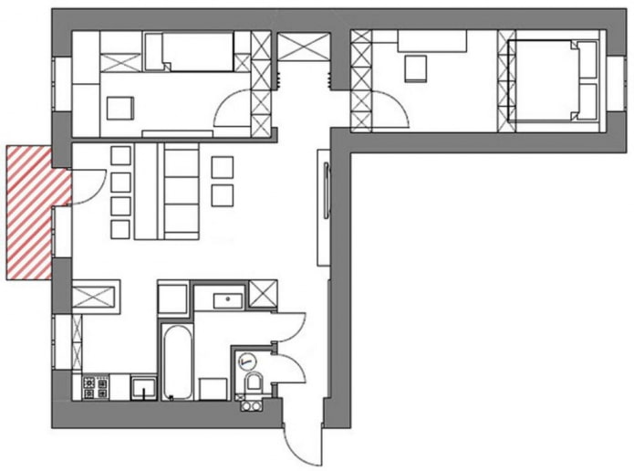reurbanización de un apartamento de tres habitaciones en Khrushchevka