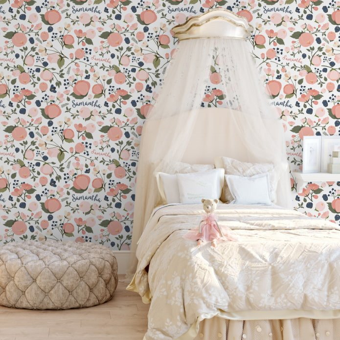 papel pintado blanco y melocotón