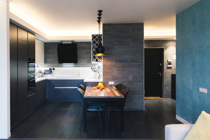 azulejos negros para el suelo de la cocina