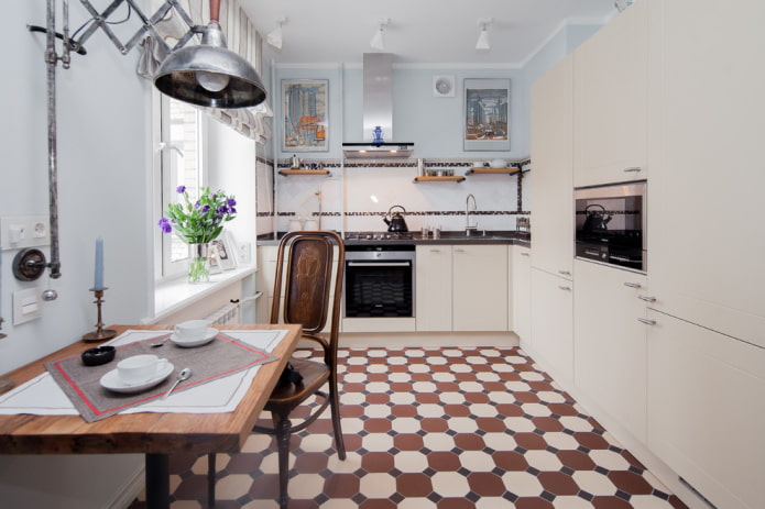 azulejos de suelo mate en el interior de la cocina