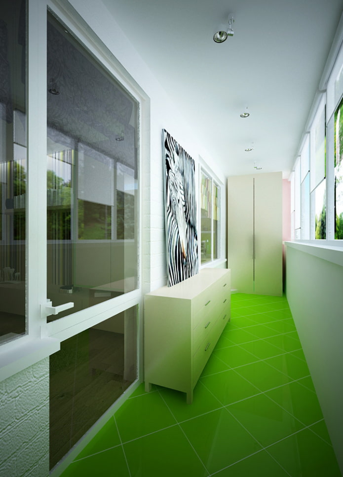 azulejos verdes en el suelo en el interior del balcón